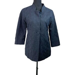 Eileen Fisher Embroidered Wool Gauze 3/4 Sleeves One Button Jacket Size XS